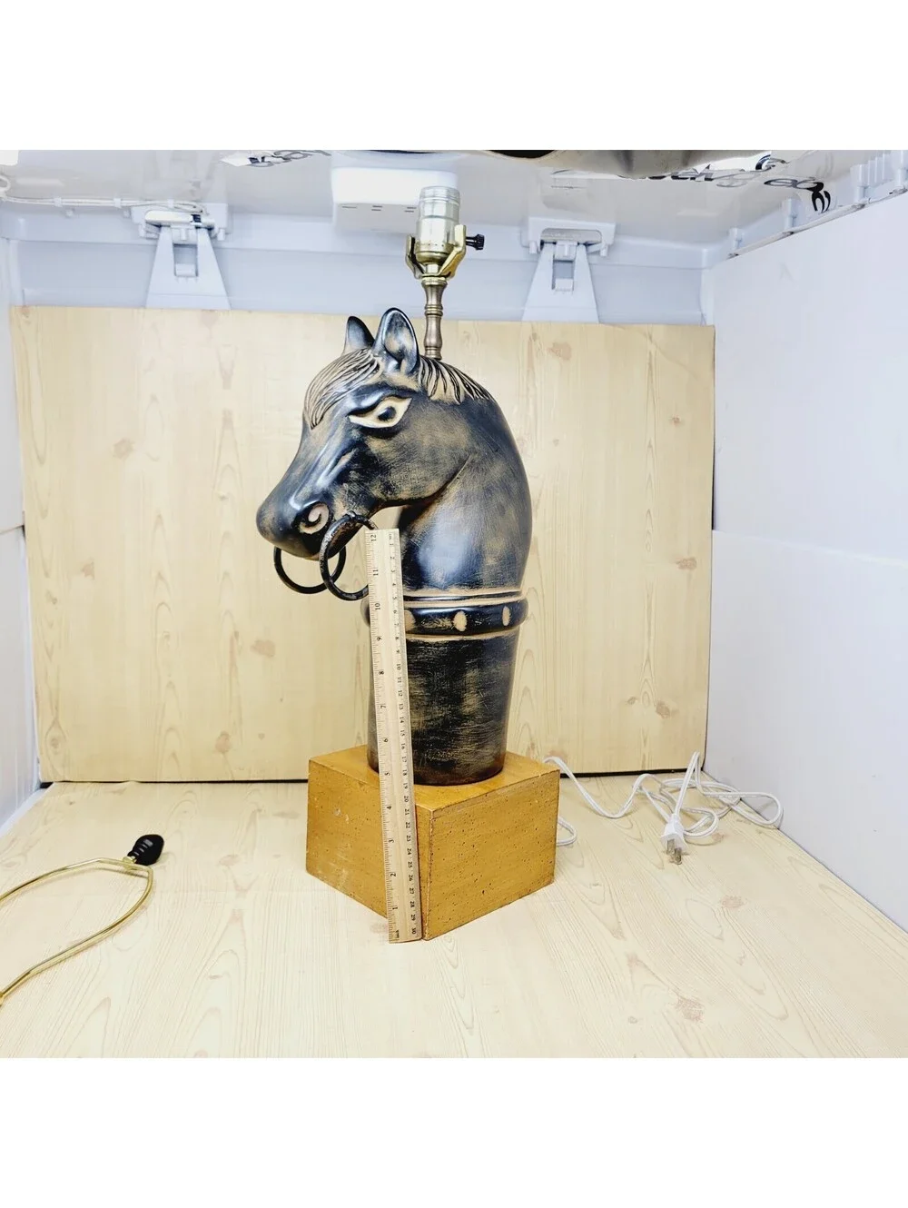 Vintage Frederick Cooper Horse Head Table Lamp Ceramic with Wooden Base NO SHADE